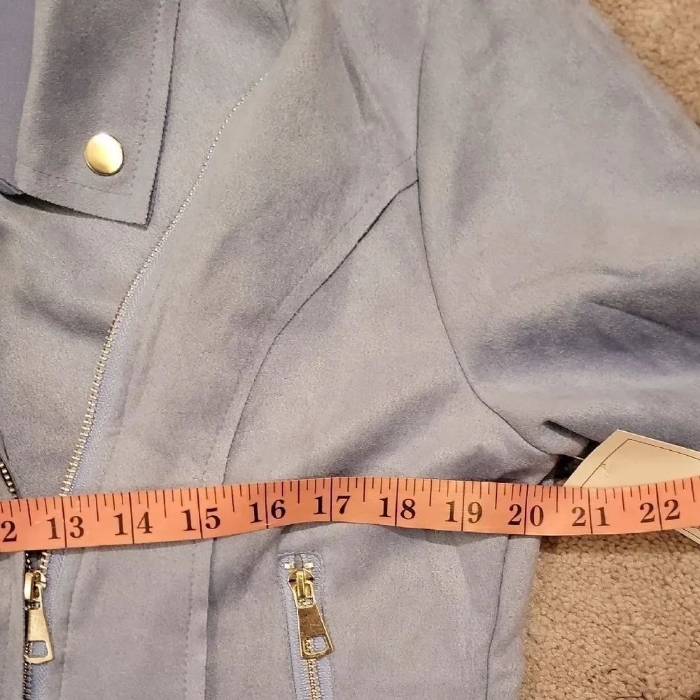 NWT Light Blue Women's Faux Suede Moto Jacket Sz L - Picture 6 of 13
